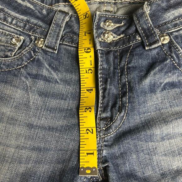 Miss Me Size 29x30 Navy Blue Bootcut Jeans with Rhinestone Fleur de Lis Pockets - Picture 3 of 7